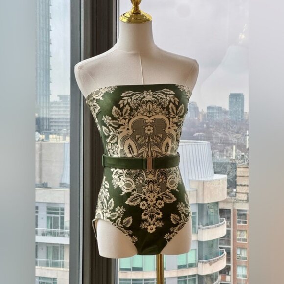 🆕 ZIMMERMANN 🧿 NWT Paisley Bandeau 1PC Swim Suit, Khaki Cream - Sz 2 US 6 - Picture 3 of 16